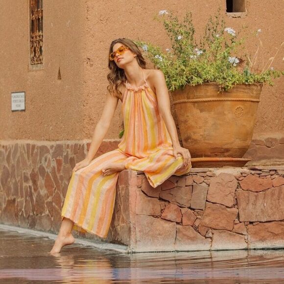 NWT Anthropologie  “Sundress” Sophie Jumpsuit Marbella Mix Peach Sz L/XL - Picture 4 of 12